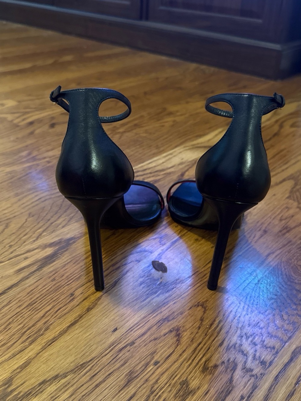 Saint Laurent Black Leather Square-Toe Ankle-Strap Heels - Picture 2 of 5